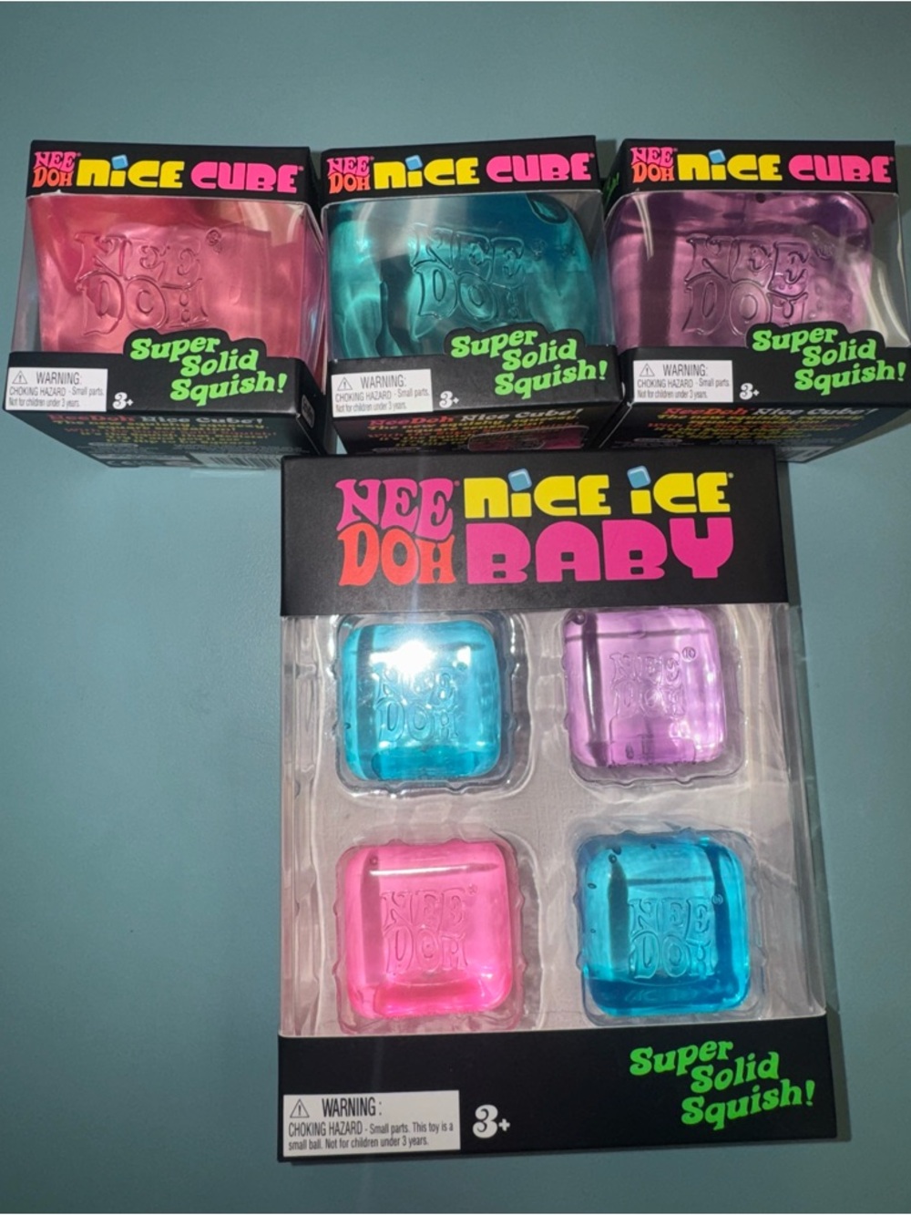 Nee Doh Nice Ice Baby Pack and cube bundle - Pink, Teal, Purple